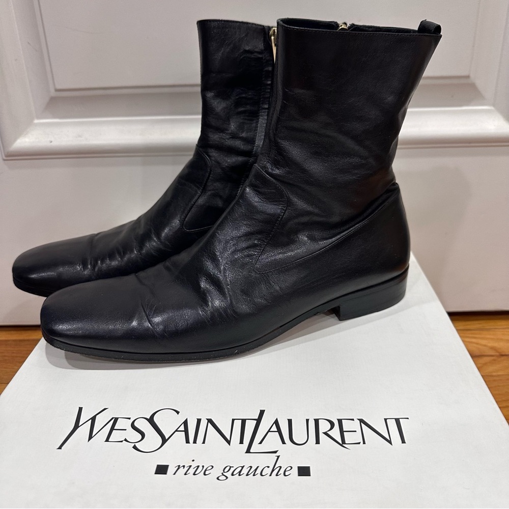 YSL men’s soft leather black angle boots size 41